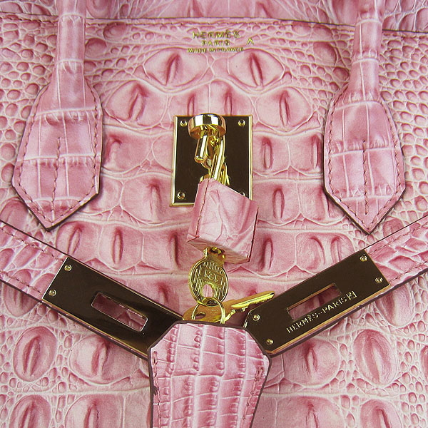 Replica Hermes Birkin 30CM Crocodile Head Veins Bag Pink 6088 On Sale